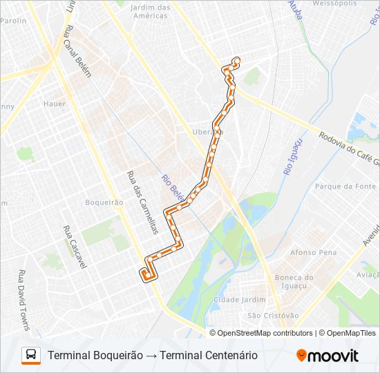 Mapa de 335 CENTENÁRIO / BOQUEIRÃO de autobús