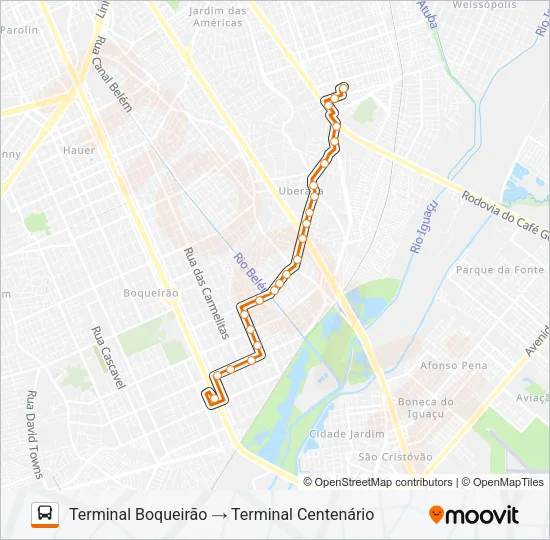 335 CENTENÁRIO / BOQUEIRÃO Bus Line Map