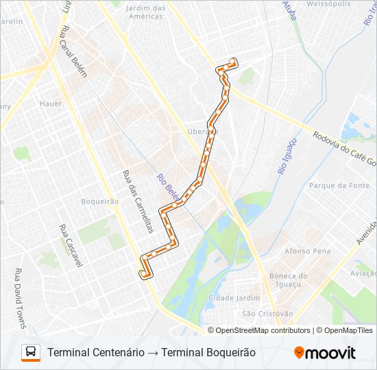 Mapa da linha 335 CENTENÁRIO / BOQUEIRÃO de ônibus