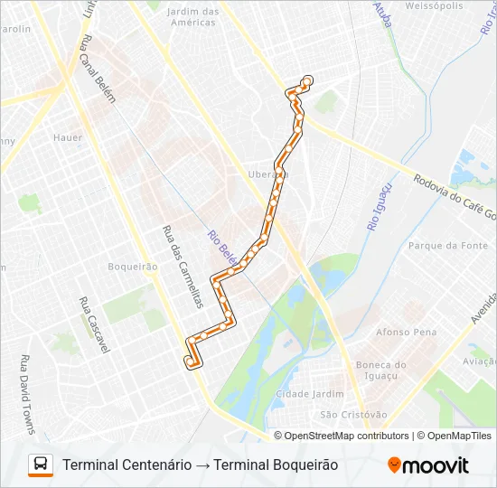 335 CENTENÁRIO / BOQUEIRÃO Bus Line Map