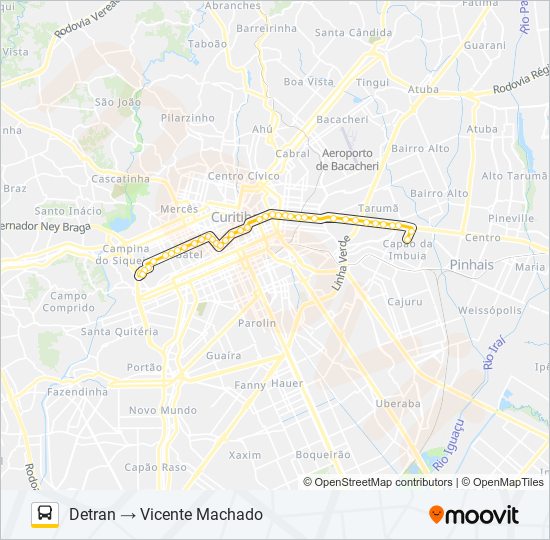 Mapa da linha 380 DETRAN / VICENTE MACHADO de ônibus