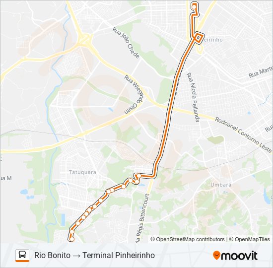 Mapa da linha X38 RIO BONITO (SEMI-DIRETO) de ônibus