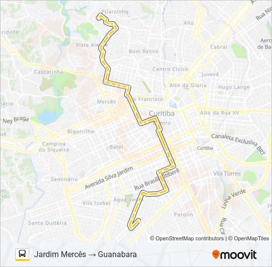 Mapa da linha 160 JARDIM MERCÊS / GUANABARA de ônibus