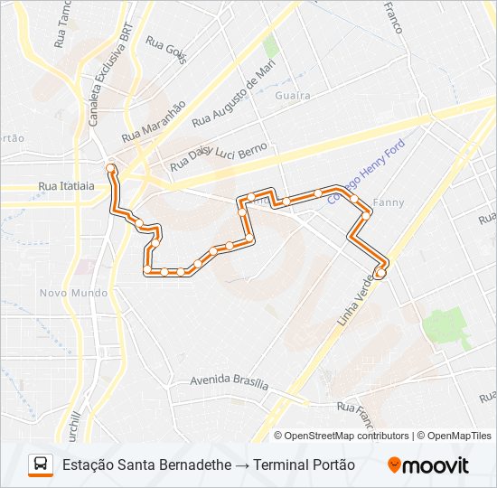 Mapa da linha 616 PORTÃO / SANTA BERNADETHE de ônibus