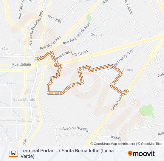 Mapa da linha 616 PORTÃO / SANTA BERNADETHE de ônibus