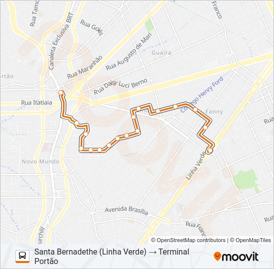 Mapa da linha 616 PORTÃO / SANTA BERNADETHE de ônibus