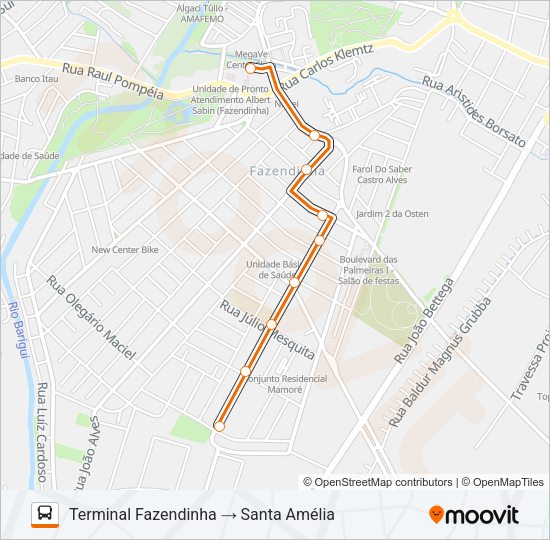 Mapa da linha 710 SANTA AMÉLIA / PORTO BELO de ônibus