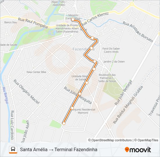 Mapa da linha 710 SANTA AMÉLIA / PORTO BELO de ônibus