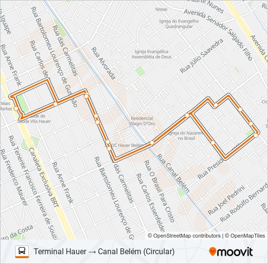 Mapa da linha 516 CANAL BELÉM / SALGADO FILHO de ônibus