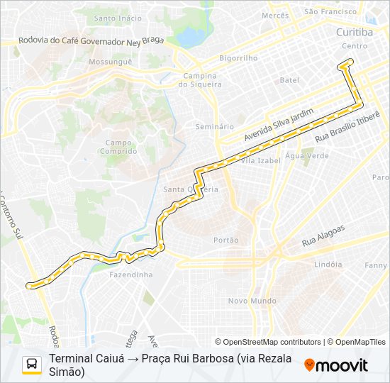 Mapa da linha 706 CAIUÁ - FAZENDINHA / CENTRO de ônibus