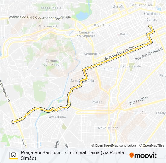 Mapa da linha 706 CAIUÁ - FAZENDINHA / CENTRO de ônibus