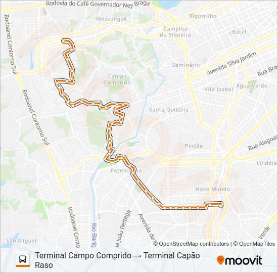 Mapa da linha 828 CAMPO COMPRIDO / CAPÃO RASO de ônibus