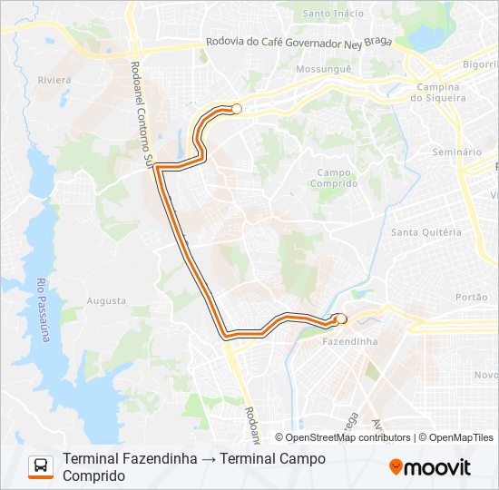 Mapa da linha 828 CAMPO COMPRIDO / CAPÃO RASO de ônibus