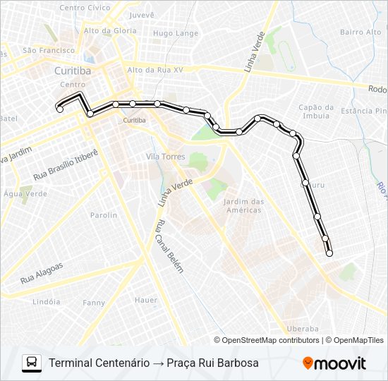 Mapa da linha 308 MAD. CENTENÁRIO / RUI BARBOSA de ônibus