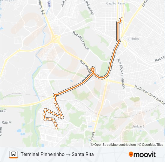 Mapa da linha X37 SANTA RITA / PINHEIRINHO (SEMI-DIRETO) de ônibus