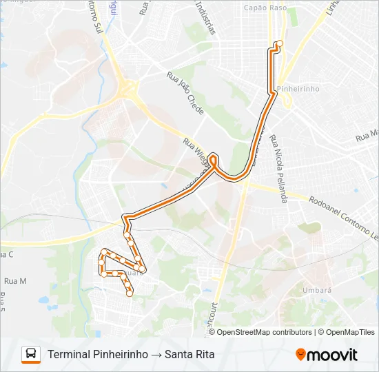 X37 SANTA RITA / PINHEIRINHO (SEMI-DIRETO) Bus Line Map
