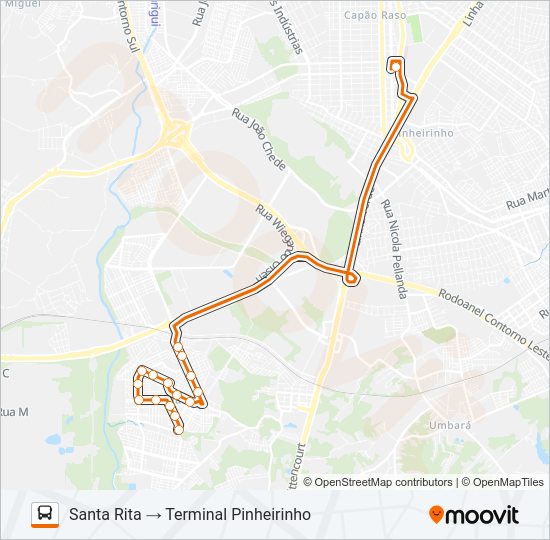 Mapa da linha X37 SANTA RITA / PINHEIRINHO (SEMI-DIRETO) de ônibus