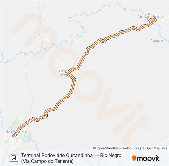 Mapa da linha Y97 QUITANDINHA / RIO NEGRO (VIA CAMPO DO TENENTE) de ônibus
