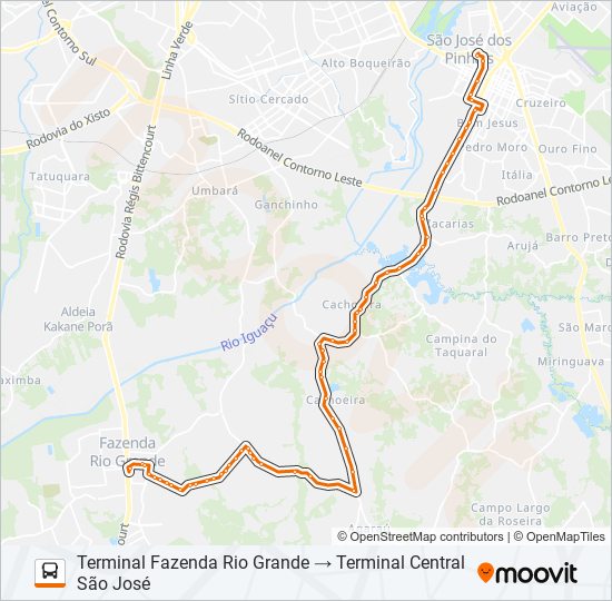 Mapa da linha Y96 FAZENDA / SÃO JOSÉ de ônibus