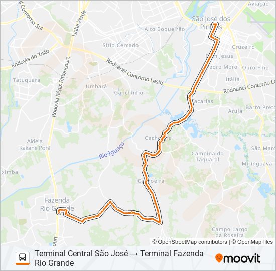 Mapa da linha Y96 FAZENDA / SÃO JOSÉ de ônibus