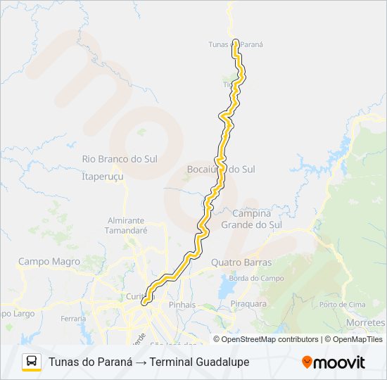 Mapa da linha Y99 TUNAS DO PARANÁ / GUADALUPE de ônibus