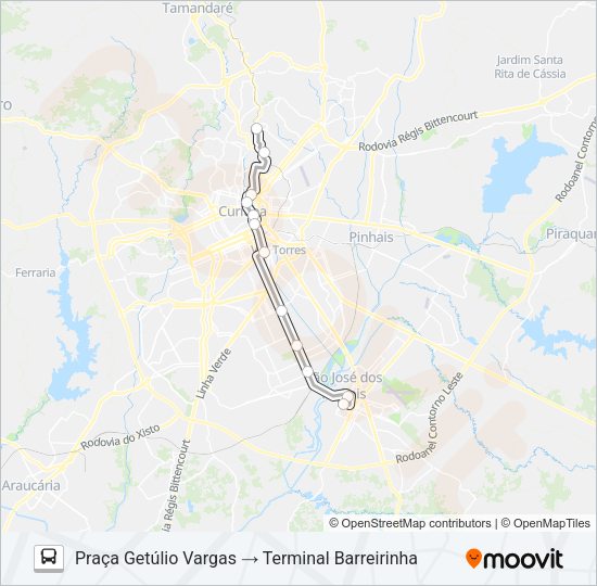 Mapa da linha 206 BARREIRINHA / SÃO JOSÉ de ônibus