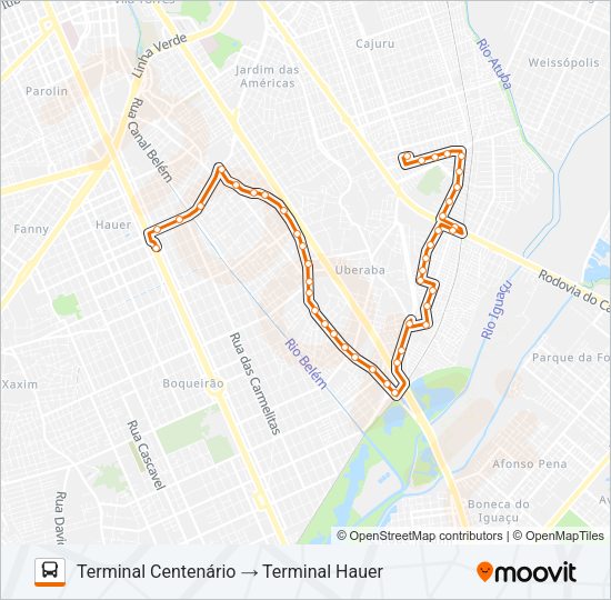 Mapa da linha 338 CENTENÁRIO / HAUER de ônibus