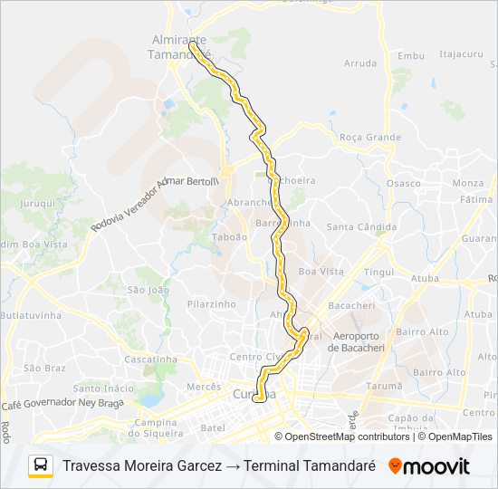 Mapa da linha A89 CACHOEIRA / CURITIBA (VIA TAMANDARÉ - CABRAL) de ônibus