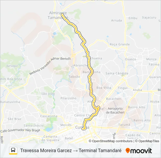 A89 CACHOEIRA / CURITIBA (VIA TAMANDARÉ - CABRAL) Bus Line Map