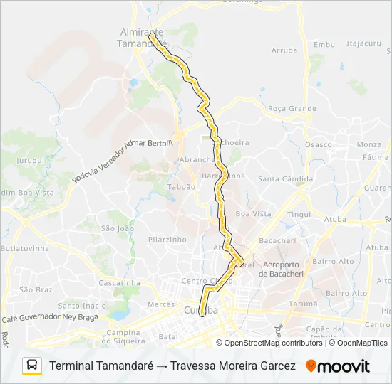 A89 CACHOEIRA / CURITIBA (VIA TAMANDARÉ - CABRAL) Bus Line Map