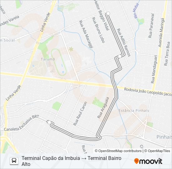 Mapa da linha X45 de ônibus