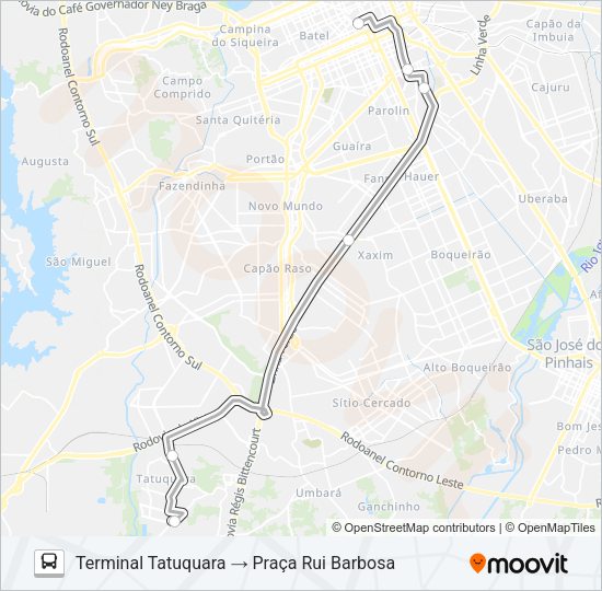 Mapa da linha 707 TATUQUARA / CENTRO de ônibus