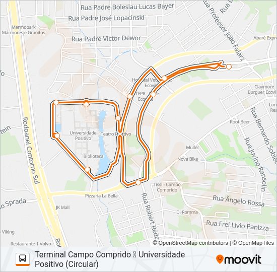 Mapa da linha X43 ESPECIAL BRF / COPEL de ônibus