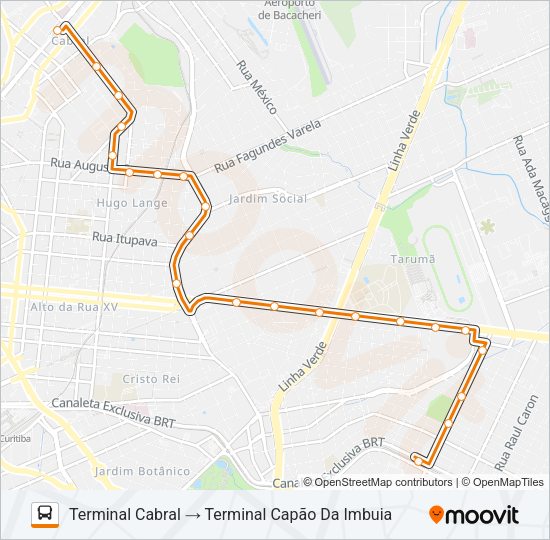 Mapa da linha X42 ESPECIAL CABRAL / CAPÃO DA IMBUIA de ônibus