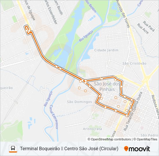 Mapa da linha E21 CENTRO SÃO JOSÉ / BOQUEIRÃO de ônibus