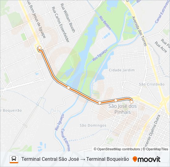Mapa da linha E21 CENTRO SÃO JOSÉ / BOQUEIRÃO de ônibus