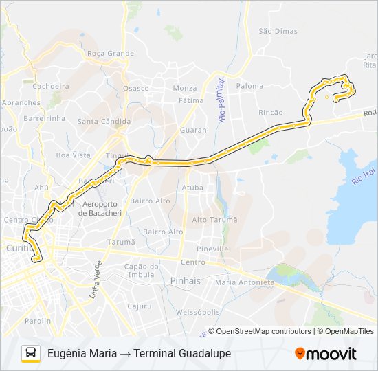 Mapa da linha N72 EUGÊNIA MARIA / GUADALUPE de ônibus