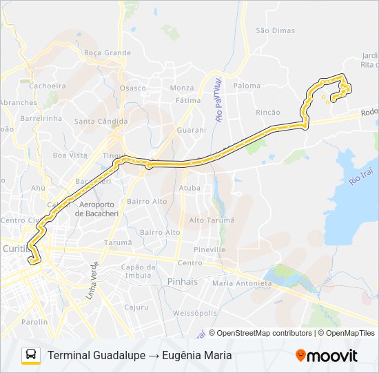 Mapa da linha N72 EUGÊNIA MARIA / GUADALUPE de ônibus