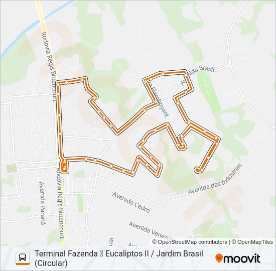 Mapa da linha F24 EUCALIPTOS II (VIA GREEN FIELD) de ônibus