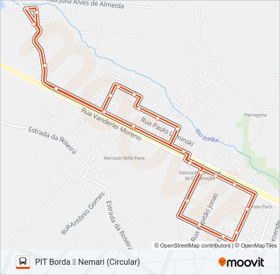 Mapa da linha 156 PIT BORDA / NEMARI de ônibus