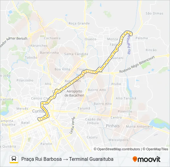 B89 GUARAITUBA / RUI BARBOSA (VIA MARACANÃ / CABRAL) Bus Line Map