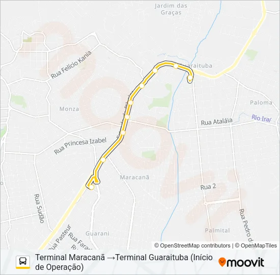 B89 GUARAITUBA / RUI BARBOSA (VIA MARACANÃ / CABRAL) Bus Line Map
