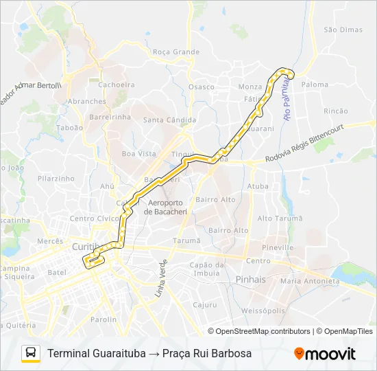 B06 GUARAITUBA / RUI BARBOSA (VIA MARACANÃ / SEMIDIRETO) Bus Line Map