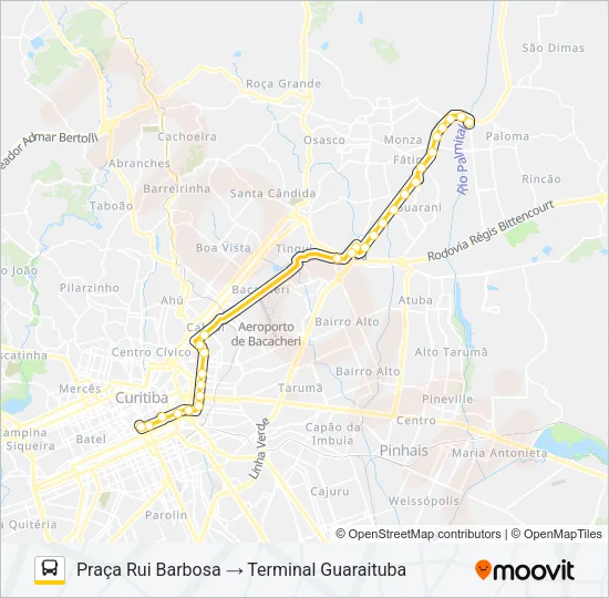B06 GUARAITUBA / RUI BARBOSA (VIA MARACANÃ / SEMIDIRETO) Bus Line Map