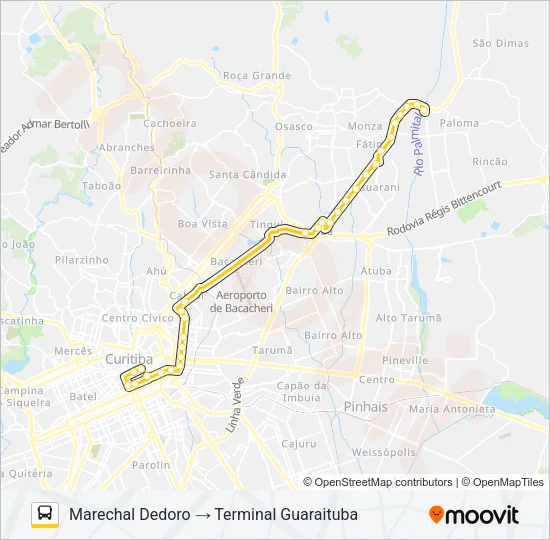 B06 GUARAITUBA / RUI BARBOSA (VIA MARACANÃ / SEMIDIRETO) Bus Line Map