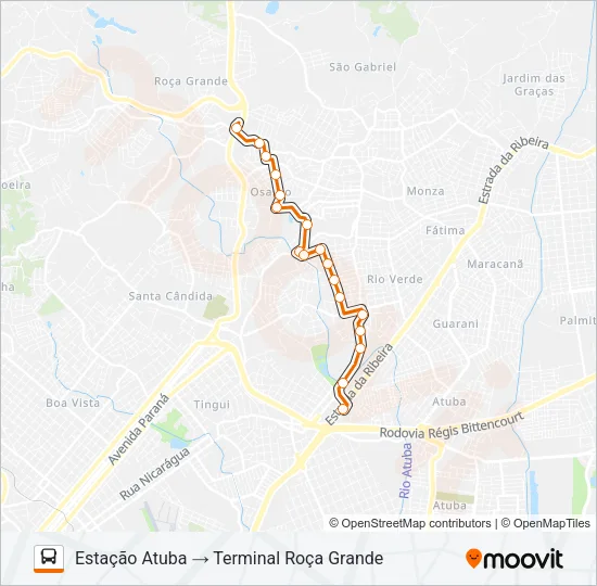 S02 ROÇA GRANDE / ESTAÇÃO ATUBA Bus Line Map