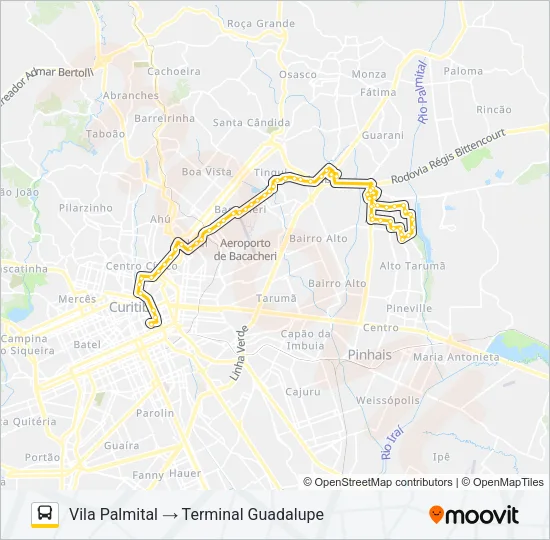 C72 VILA PALMITAL / GUADALUPE (VIA ESTAÇÃO ATUBA) Bus Line Map