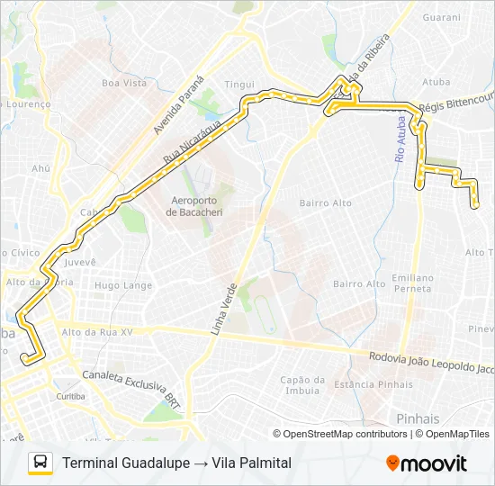 C72 VILA PALMITAL / GUADALUPE (VIA ESTAÇÃO ATUBA) Bus Line Map