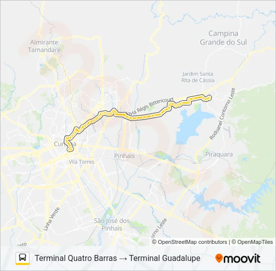 O62 QUATRO BARRAS / GUADALUPE (VIA ESTAÇÃO ATUBA) Bus Line Map