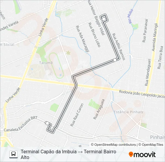 Mapa da linha X45 ESPECIAL BAIRRO ALTO / CAPÃO DA IMBUIA de ônibus